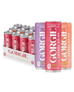 GORGIE Original Variety SugarFree Natural Energy Drink Sparkling Healthy Energy Drinks Green Tea Biotin B Vitamins 150mg Caffeine Vegan Low Calorie Pack of 12