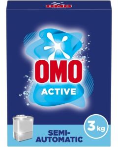 OMO Active Semi-Automatic Laundry Detergent Powder, 3kg - 100% Stain Removal, Long Lasting Fragrance