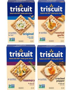 Triscuit Whole Grain Wheat Crackers Variety Pack - 4 Flavors: Original, Rosemary & Olive Oil, Roasted Garlic, Cracked Pepper & Olive Oil