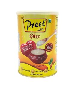 Preet Lite Tasty Ghee Low Cholesterol Enriched With Vitamin A D And E For Cooking Frying And Baking- 1Ltr