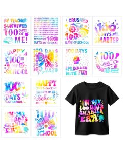 Glenmal 12 Pcs 100 Day School Iron on Transfers Decals Funny 100 Days Iron on Patches DIY Decals Smarter HTV Heat Transfer Vinyl for TShirts Clothes Bag Decorations Patches AppliquesTie dye