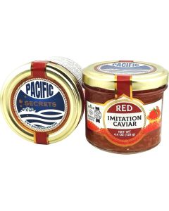 Pacific Secrets Red Vegan Caviar / Seaweed / No-Fish / Kosher / 4.4 oz Glass Jar