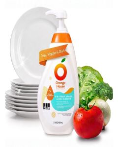 ORANGE HOUSE 3 in 1 Plant Based Dish Soap, Non Harmful Ingredients Veggie Wash, Orange Oil Fruit and Vegetable Wash, Convenient Fruit Wash, 21.9 Fl Oz Fruit Cleaner, Natural Dish Soap (1 Pack)