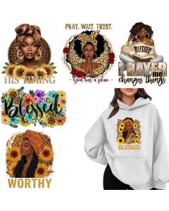 12 Sheets Black Women Iron On Decal Heat Transfer Patches for Clothes African Girl Blessed Heat Press Sticker Washable DIY Decoration Applique