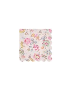 Pink Chintz Small Napkins - Pack of 16 Paper Napkins with Scalloped Edges and Pastel Floral Design for Birthday, Bridal Shower, Afternoon Tea and Parties
