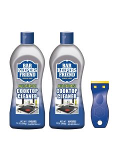 Bar Keepers Friend Cooktop Cleaner 2 x13 oz Scraper Multipurpose Liquid Stovetop Cleanser Safe for Use on Glass Ceramic Cooking Surfaces Copper Brass Chrome Stainless Steel Porcelain