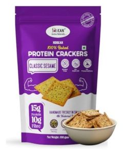 NIHKAN Classic Sesame Protein Crackers / 100% Baked Sprouted Moong & Millet Chips / Gluten Free High Protein Healthy Snack / No Palm Oil, No Preservatives & All Natural -100g