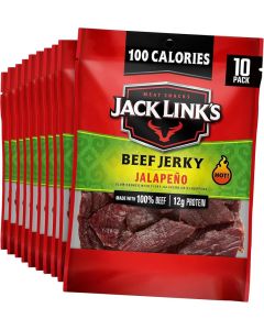 Jack Link's Beef Jerky, Jalapeno, 10 Pack – 100 Calories, 12g Protein, Made with 100% Beef