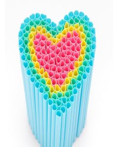 Zopeal 100 Pieces Valentine Heart Shaped Straws, Cute Disposable Pink Plastic Straws for Galentines Day, Cocktail, Bridal Shower, Birthday Party, Wedding Decorations (Pink,Blue,Yellow,Green)