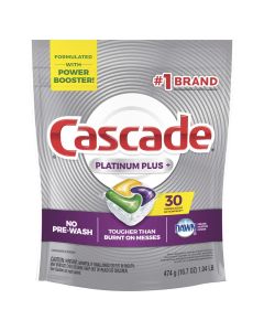 Cascade Platinum Dishwasher Pods Actionpacs Dishwasher Detergent with Dishwasher Cleaner Action Lemon Platinum Plus 30 Count