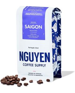 Nguyen Coffee Supply Saigon Dark Roast Premium Whole Coffee Beans - Robusta & Arabica Blend, Low Acid, High Caffeine, 12 oz
