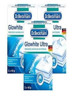 Dr. Beckmann Glowhite Ultra Fabric Whitener with Stain Remover, 5x40g / Removes Grey Discoloration / Combats Yellowing / Getting White Laundry Whiter / Pack of 3