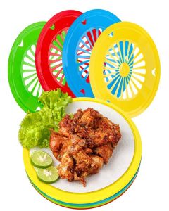 BuleVina 4 Pack 10 Inch Plastic Paper Plate Holders, Reusable Round Plastic Paper Plate Holder Set with Snap-In Grooves for Dinner, Dishwasher Safe, Heavy Duty, Picnic Supplies Assorted Colors