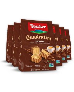 Loacker Quadratini Espresso Wafer Cookies - Large Pack of 6 with 30% Less Sugar - Premium Crispy Bite Size Treats
