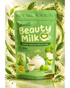 Dear Face Beauty Milk Matcha Latte / Japanese Collagen Glutathione Drink for Skin Whitening, Slimming & Glow / 10 Sachets (180g)