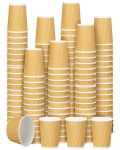 Uiifan 350 Pieces 4 oz Ripple Wall Insulated Coffee Cups Bulk Disposable Espresso Paper Corrugated Travel Coffee Cups for Hot Cold Drink Cappuccino Beverage Tea Party