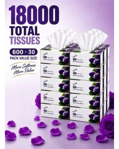 Soft Disposable Paper Tissues 600 x 30 Pack - 18000 Pcs, Flushable, Skin Friendly, Highly Absorbent