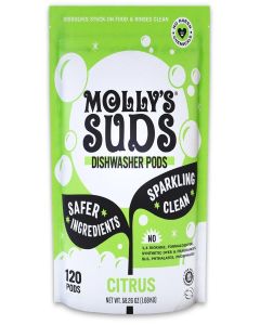 Molly's Suds Dishwasher Pods / Natural Dishwasher Detergent, Cuts Grease & Rinses Clean (Residue-Free) for Sparkling Dishes / 120 Auto-Release Tabs (Citrus)