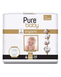 Baby Diapers with Organic Cotton Core Size 4, 7-14 kg, Superior Absorption, 26 count