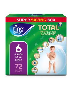 Fine Baby Total 7 Diapers, Size 6 Junior (16+ kg), 72 Count. Superior Protection & Comfort, Extra Absorbent, Improved Formula