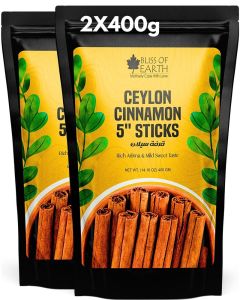 Bliss of Earth Ceylon Cinnamon Sticks 2X400g, Premium Sri Lankan True Cinnamon, Sweet & Mild Flavored Whole Dalchini Sticks for Tea, Coffee, Baking & Cooking