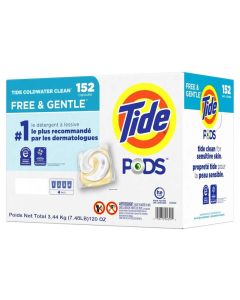 152 PODS Liquid Laundry Detergent Pacs, Free & Gentle, For Baby Sensitive Skin / 152-count / For All Automatic Machine