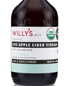 Willy's Organic Apple Cider Vinegar with Live Mother - Probiotics for Detox and Gut Health, 16.9oz Glass Bottle