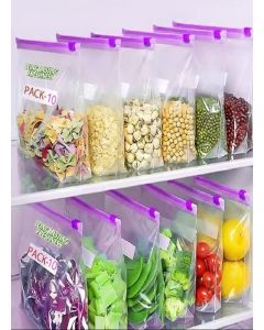 MOBDESK 10 Pcs Pink Zipper Ziplock Pouch Vegetable Bag Zip Lock Plastic Bags for Fridge Food Cover, Reusable Zip Lock Bag to Store Vegetables Pink Zipper Bag