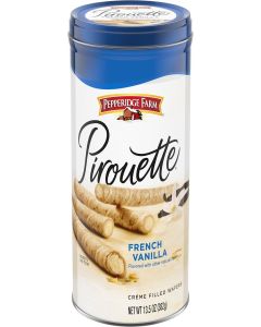 Pepperidge Farm Pirouette Cookies, French Vanilla Flavored Crème Filled Wafers, 13.5 Oz Tin