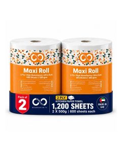 Kitchen Roll Tissue Paper Towel 500g Maxi Roll Contains 2 Packs 600 Diamond Embossed Sheets Higher Absorbency & Ultra Soft Tissue 1200 sheets