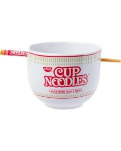 Silver Buffalo Nissin Classic Cup Noodles Logo Much More than a Soup Ceramic Ramen Noodle Rice Bowl with Chopsticks Microwave Safe 20 Ounces