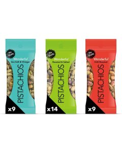 Wonderful Pistachios No Shells Mixed Variety Pack - 32 Bags of Roasted & Salted, Chili Roasted, and Sea Salt & Vinegar Snacks