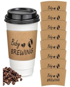 RMERVE 50 Pcs Baby Cup Baby is Brewing Coffee Sleeves, Coffee Cup Sleeves Disposable for Baby Shower Decorations, Hot Cold Drink Sleeves for 12/16/20 Oz Paper Cup