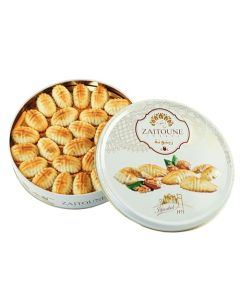 Zaitoune Walnut Maamoul 21 oz Authentic Middle Eastern Butter Cookies with Nut Filling Handcrafted in Turkey Beautiful Reusable Gift Tin Perfect for Dessert Sharing Ideal Arabic Sweets Gift