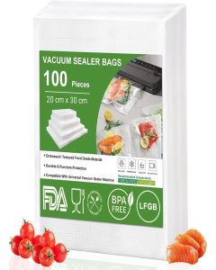 JELLEX BPA-Free Vacuum 100 Pcs Sealing Bags for Food Saver / Precut, Puncture-Resistant Vacuum Sealer Storage Pouches for Vaccuum Sealing Machines (20cm x 30cm)