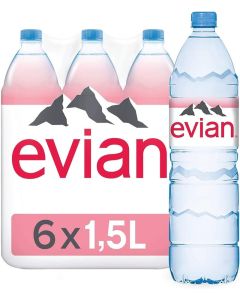 Evian Natural Mineral Water - 6 x 1.5L Bottles