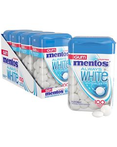 Mentos Always White Peppermint Sugar Free Gum with Xylitol Sweetener 100 Count Bottle 4 Bottles