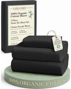 LANE LINEN 100 Organic Cotton Bed Sheets Extra Long Twin Soft Comfy Fully Elasticized Percale Perfect for Hospital Bed Dorm Room Low Pilling Machine Washable Twin XL Sheet Black