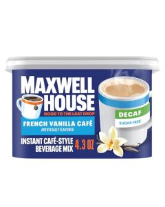 Maxwell House Instant CafeStyle Beverage Mix Decaf and Sugar Free Easy to Prepare 1 Canister for Quick Morning Coffee or Afternoon Treat French Vanilla Cafe Kosher Dairy 43 oz