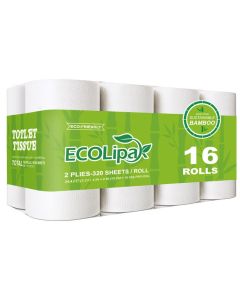 ECOLipak Bamboo Toilet Paper Septic Safe Toilet Tissue 16 Double Rolls 320 Sheets Per Roll Tree Free Non Toxic 2 Ply Soft and Absorbent Eco Friendly DyeFree Paper