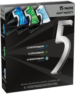 5 GUM Sugar-Free Chewing Gum Variety Pack - Peppermint Cobalt, Spearmint Rain, Wintermint Ascent - 15 Packs