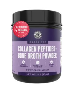 16oz Bone Broth Powder with Grass Fed Collagen Peptides Unflavoured Zero Carb Dairy Free No Additives No Fillers Natural Source Type I and III Grass Fed Bone Broth Collagen Powder