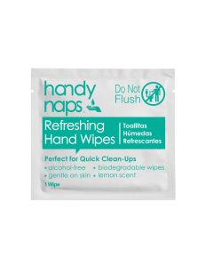 Handynaps AlcoholFree Hand Wipes With Fresh Lemon Scent Gentle On The Skin Box of 100 Individually Wrapped Wipes For Adults and Kids Travel Essentials