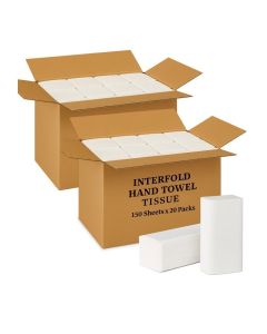 Interfold Hand Towel Tissue Paper - 150 Sheet Pack of 20 Box of 2
