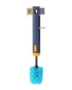 Abhaymart 4-in-1 Water Bottle Washer Brush, Cleaning Brush Bottle, Groove Cleaning Bottle Scrubber, Retractable Bottle Gap Cleaner Brush, White, Silica Gel and Wire Bristles, Plastic Handle