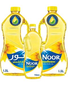 Noor Sunflower Oil, 2 x 1.5 Liters + 750 ml - 100% Pure Oil
