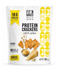 FIT'N BAKES Protein Crackers, Cheese Flavor (50g Pack) – 18g Plant-Based Protein, Oven-Baked Healthy Snacks, No Added Sugar, Palm Oil Free, Gourmet Crispy Crackers for Fitness & Diets