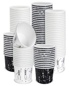 Jingmore 100 Pcs 8 oz Halloween Disposable Paper Cups Dancing Skeleton Disposable Soup Bowls Paper Snack Cups Halloween Party Supplies for Dessert Hot or Cold Food Sundae Frozen Yogurt Soup