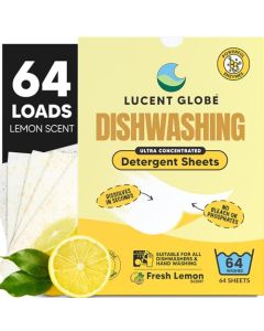 Lucent Globe Dishwasher Dishwashing Detergent Sheets Dish Soap Dishwashing Tablets Alternative PlantBased EcoFriendly Lemon Scent Plastic Free Packaging 64 Sheets
