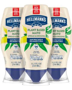 Hellmann's Vegan Squeeze Plant-Based Mayo, 11.5oz, Pack of 3 - Egg Free and Dairy Free